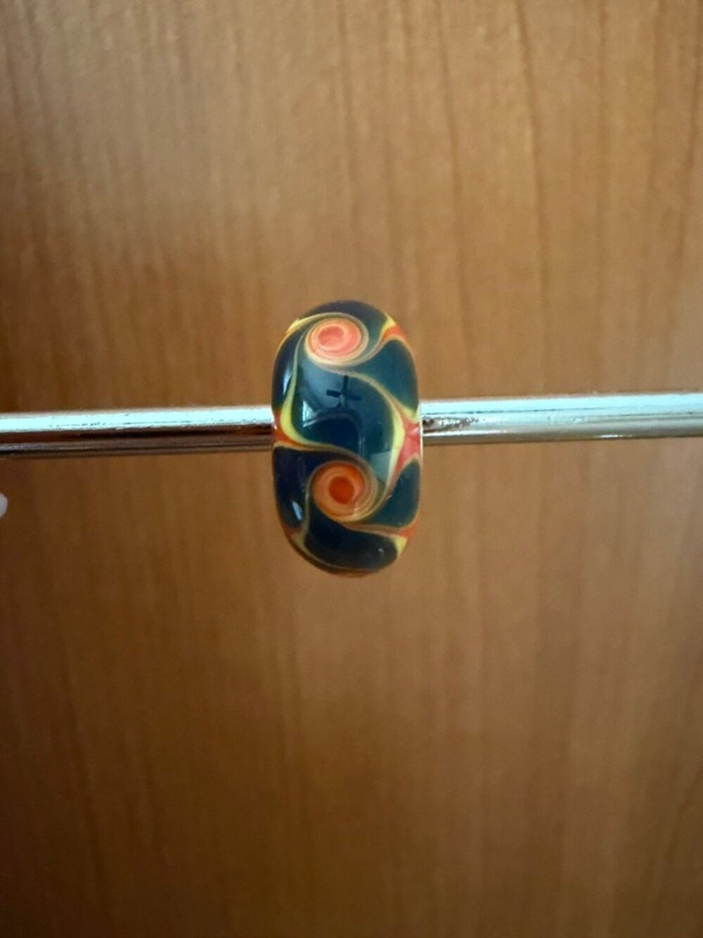 Trollbeads OOAK Unique Bead - Green/Blue on Orange
